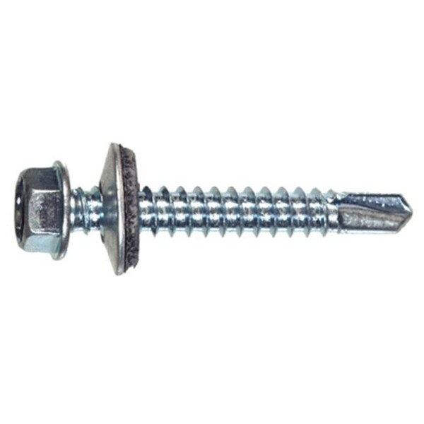 Self-Drilling Screw, #4 x 1 in, Zinc Plated Steel Flange Hex Head External Hex Drive